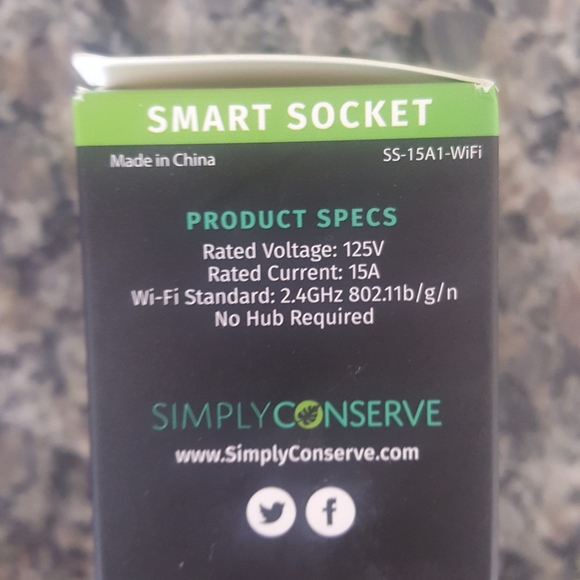 Simply Socket by Simply Conserve wi-fi enabled new in box 125V, rated 15A no hub - Picture 3 of 9